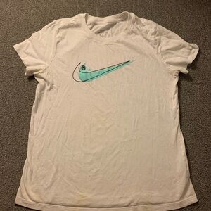 Nike Women's White T-Shirt Baby Blue Logo